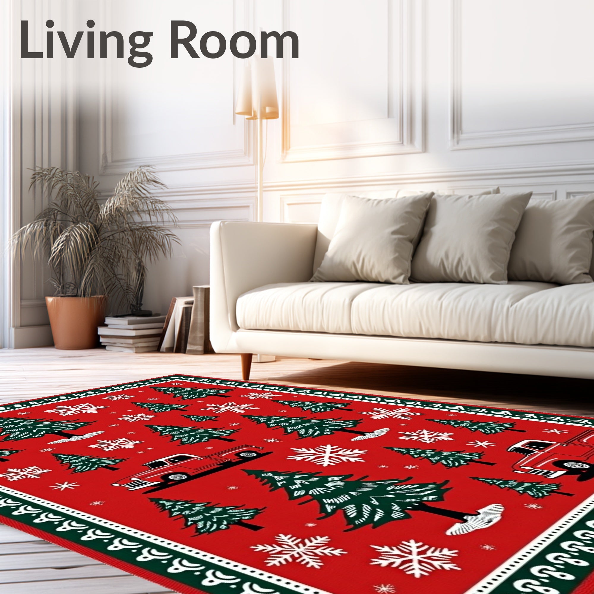 Red Vintage Truck Christmas Trees Rug