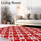 Vibrant Red White Floral Damask Rug