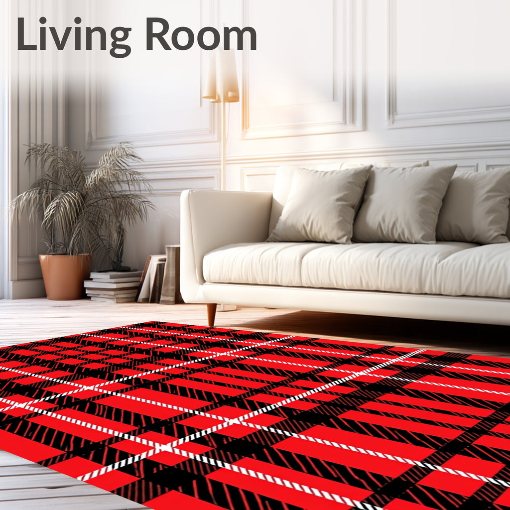Crimson and Black Plaid Checkered Rug