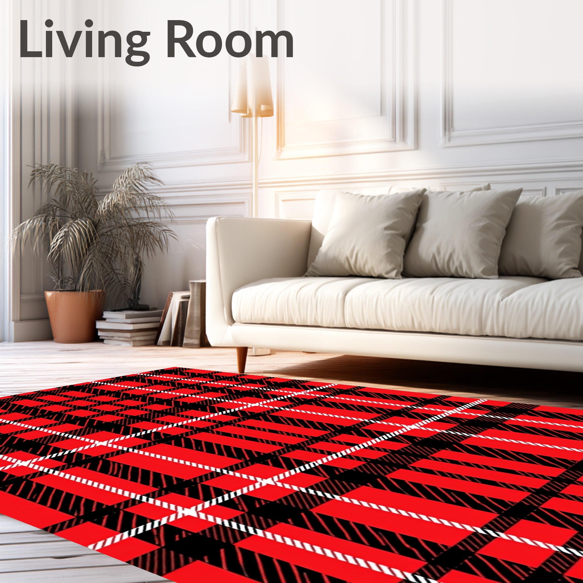 Crimson and Black Plaid Checkered Rug
