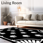 Black White Seashell Fan Border Rug