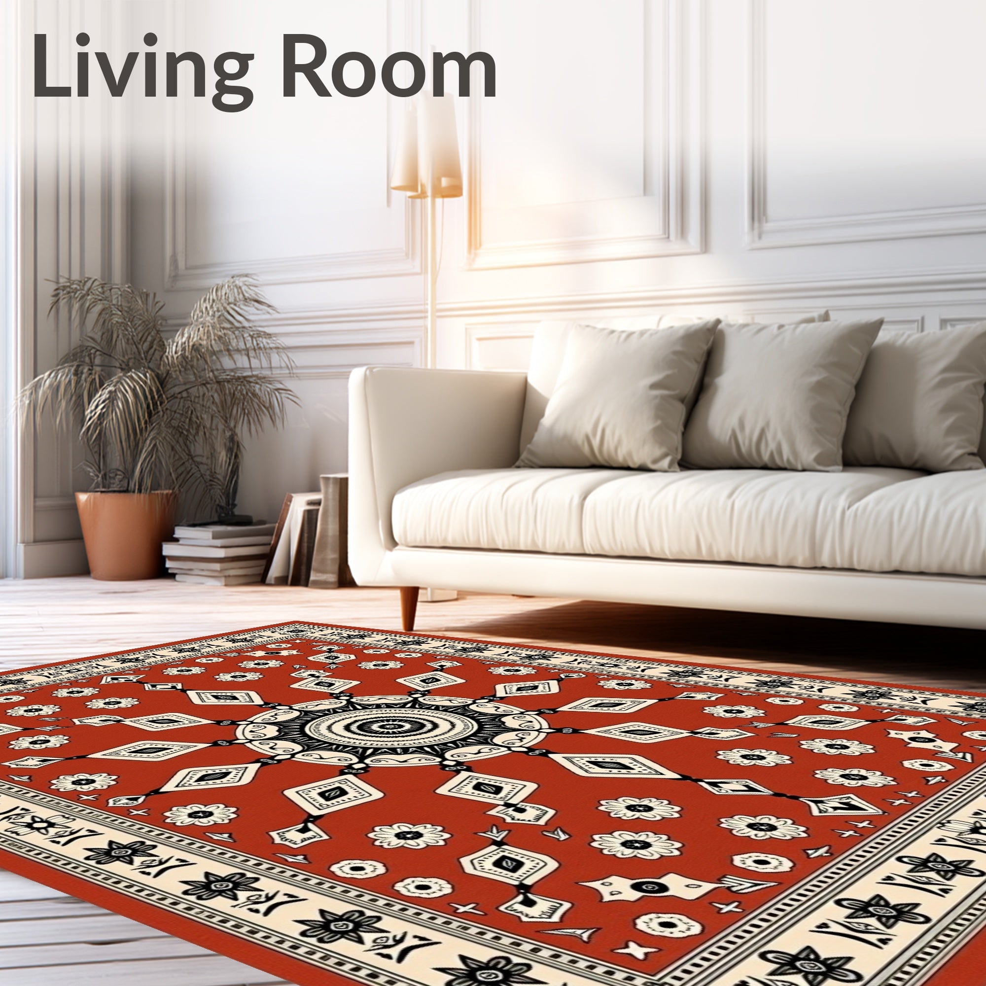 Rustic Red Floral Medallion Sunburst Rug