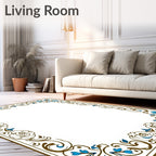 Golden Brown Blue Floral Scroll Rug