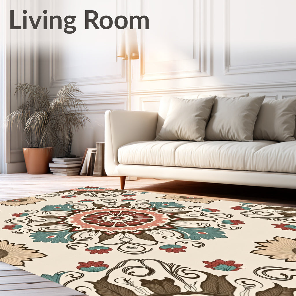 Farmhouse Floral Medallion Sunburst Swirls Rug