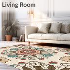Farmhouse Floral Medallion Sunburst Swirls Rug