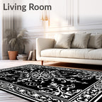 Ornate Black White Floral Medallion Rug