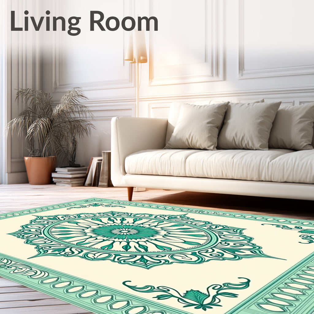 Emerald Green Floral Mandala Medallion Rug