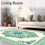 Emerald Green Floral Mandala Medallion Rug