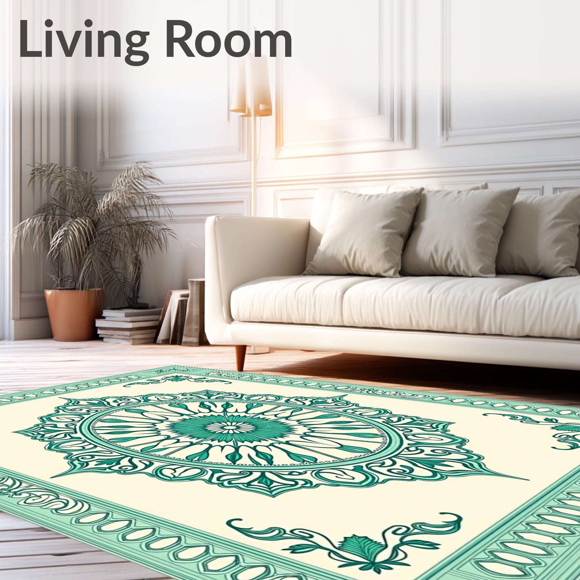 Emerald Green Floral Mandala Medallion Rug