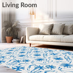Classic Blue Floral Botanical Swirl Rug