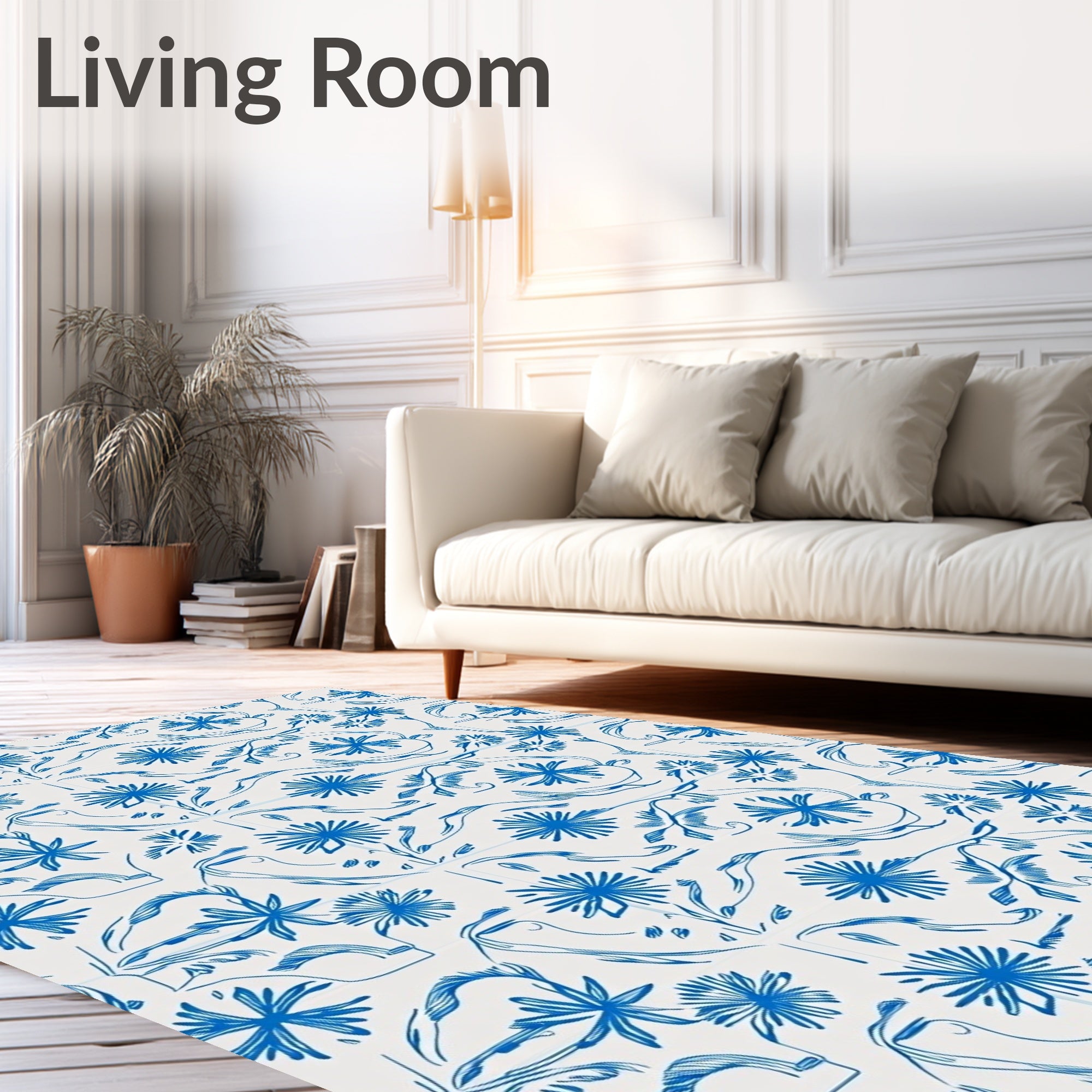 Classic Blue Floral Botanical Swirl Rug