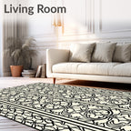 Cream and Black Filigree Scroll Rug