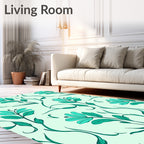 Teal Floral Vine Garden Rug