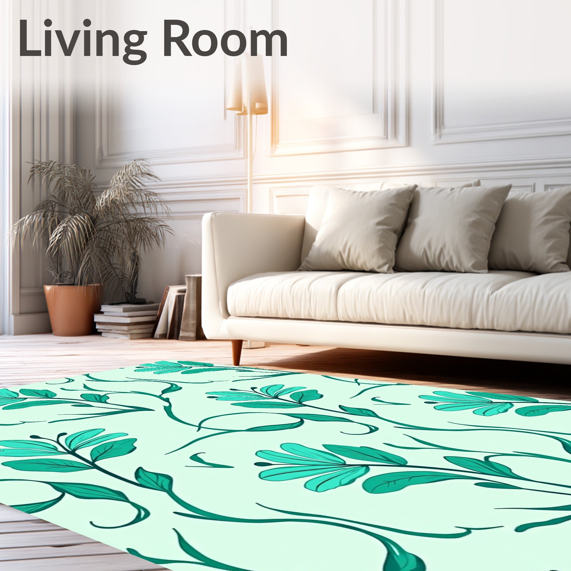 Teal Floral Vine Garden Rug