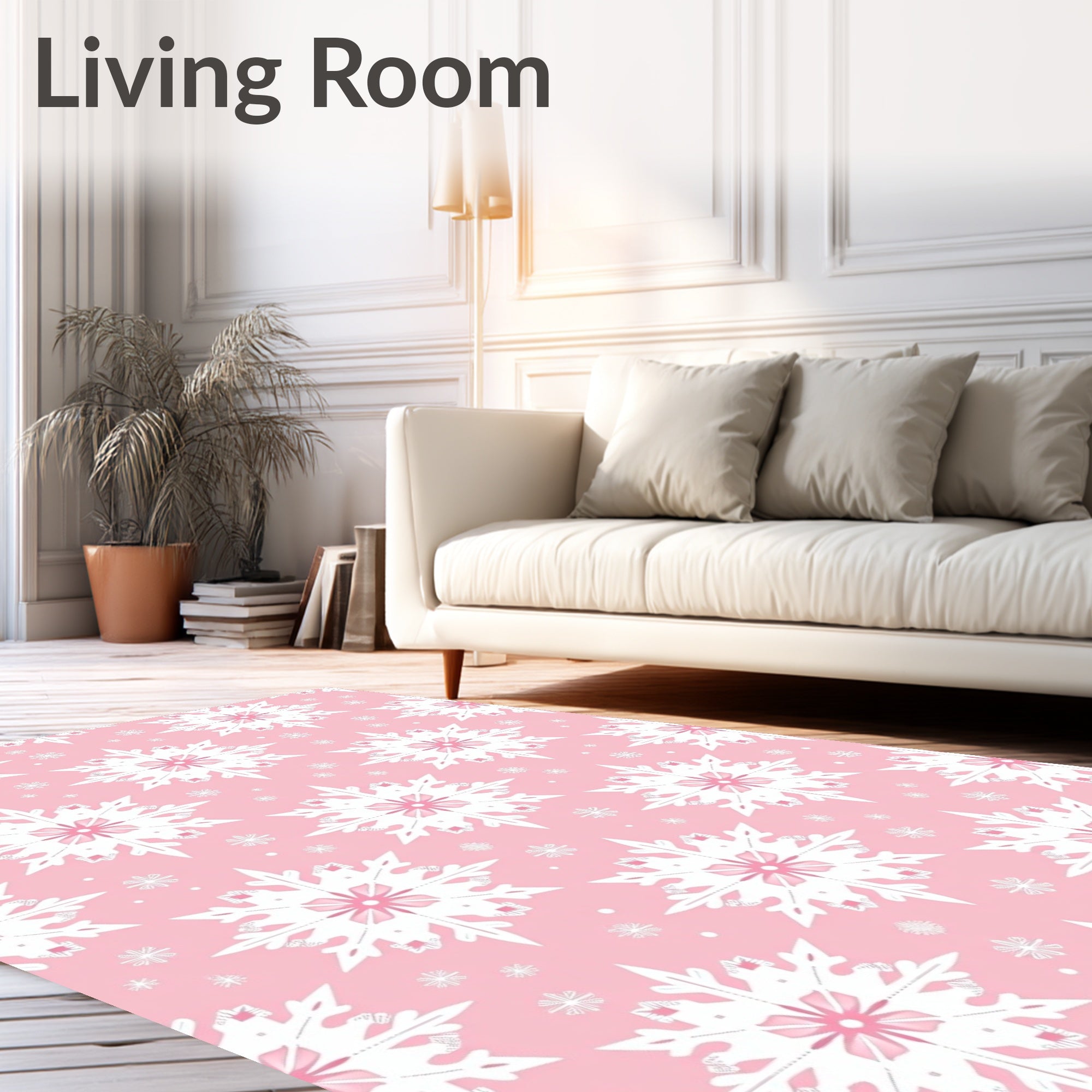 Pink White Snowflake Repeat Rug