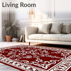 Deep Red White Floral Medallion Rug