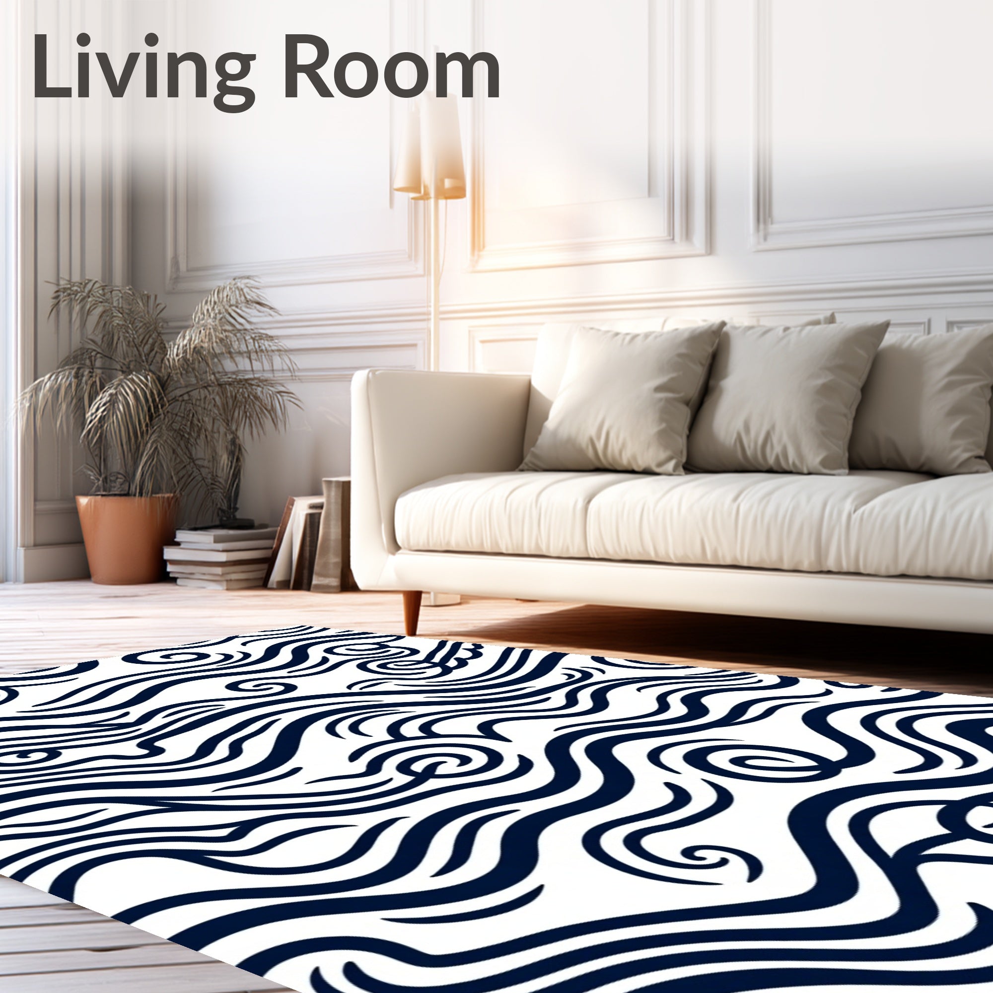 Deep Blue Abstract Wave Rug