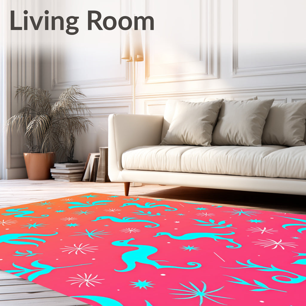 Turquoise Seahorse Tropical Gradient Rug