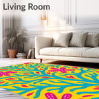 Coral Pink White Dot Flower Yellow Rug