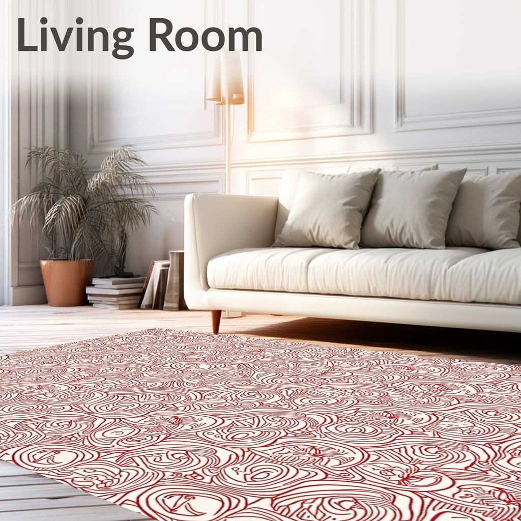 Crimson Abstract Swirl Collage Rug