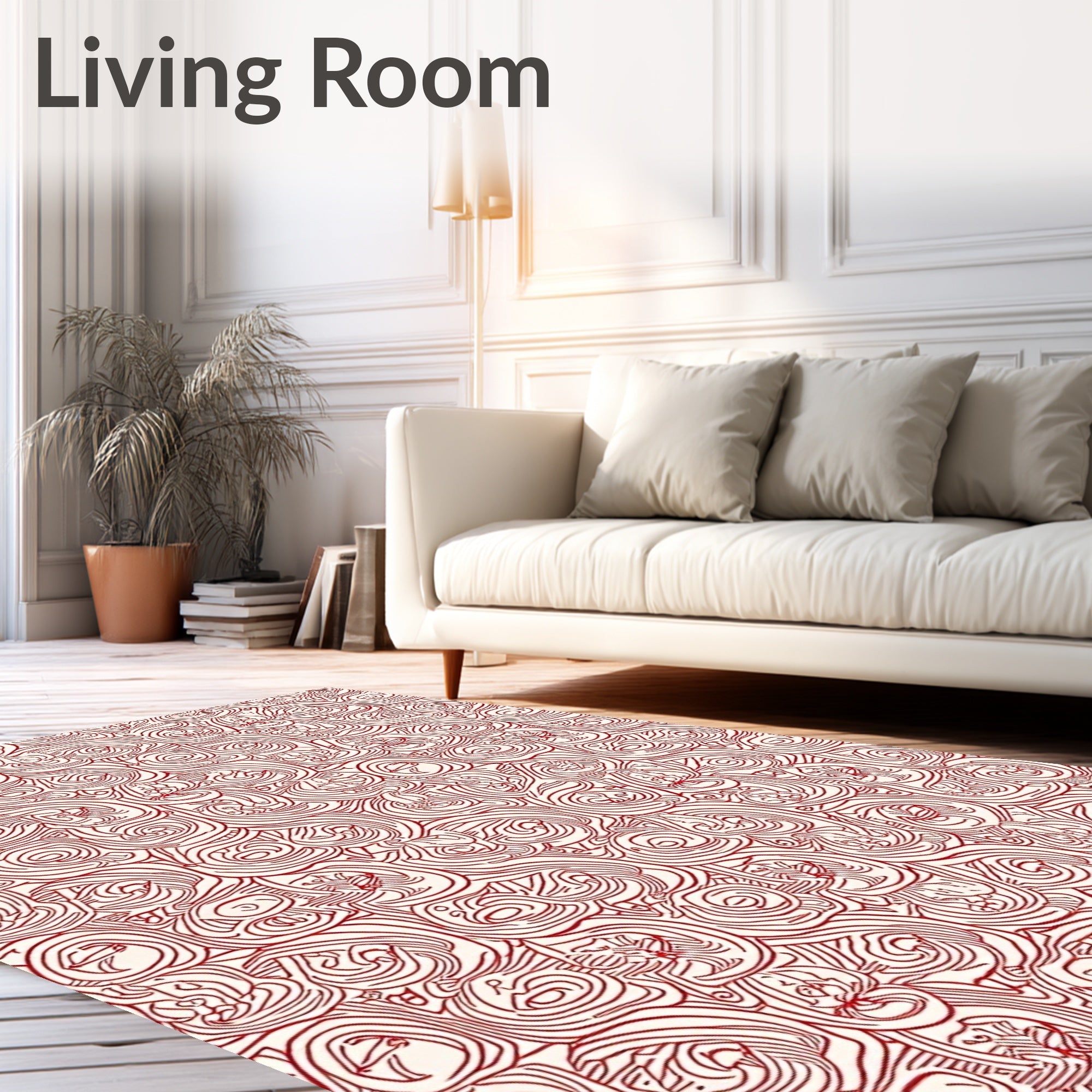 Crimson Abstract Swirl Collage Rug