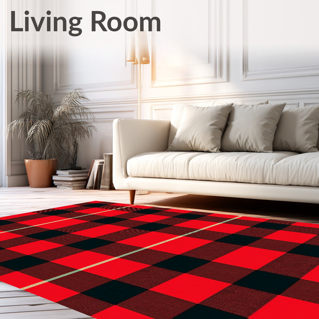 Classic Red Black Tartan Check Rug