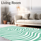Aqua White Abstract Wave Lines Rug