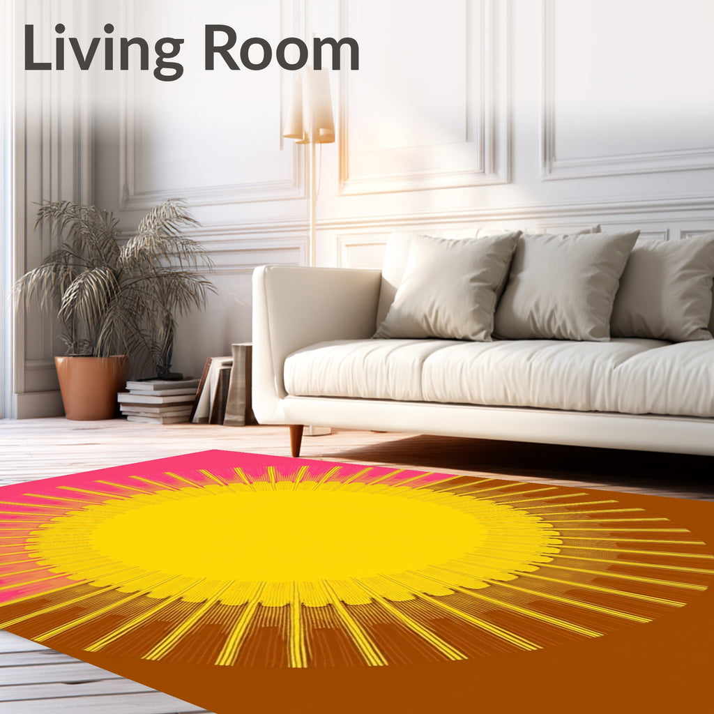 Radiant Yellow Sunburst Pink Brown Rug