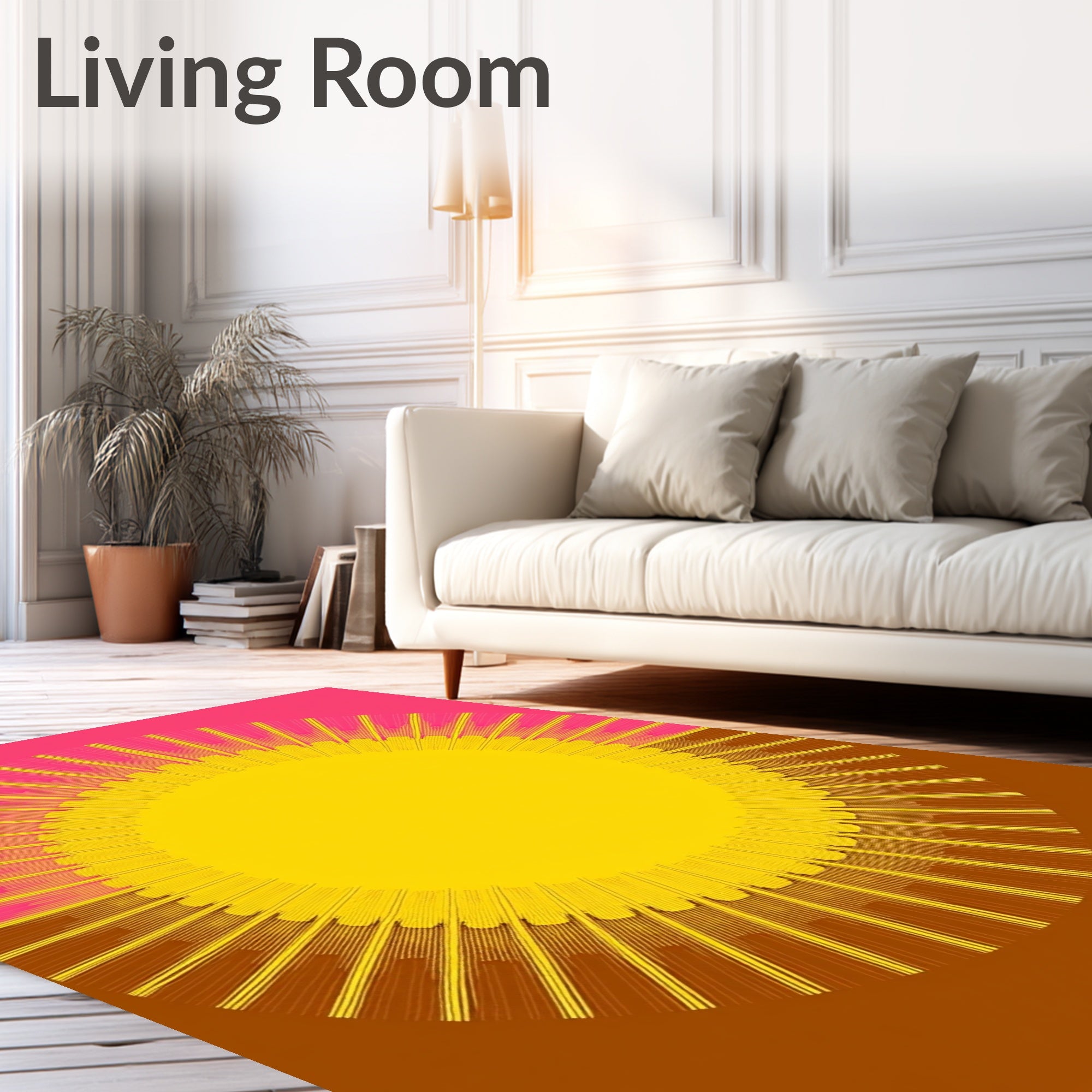 Radiant Yellow Sunburst Pink Brown Rug