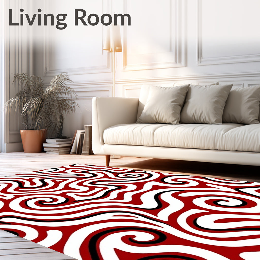 Crimson Swirl Abstract Maze Rug
