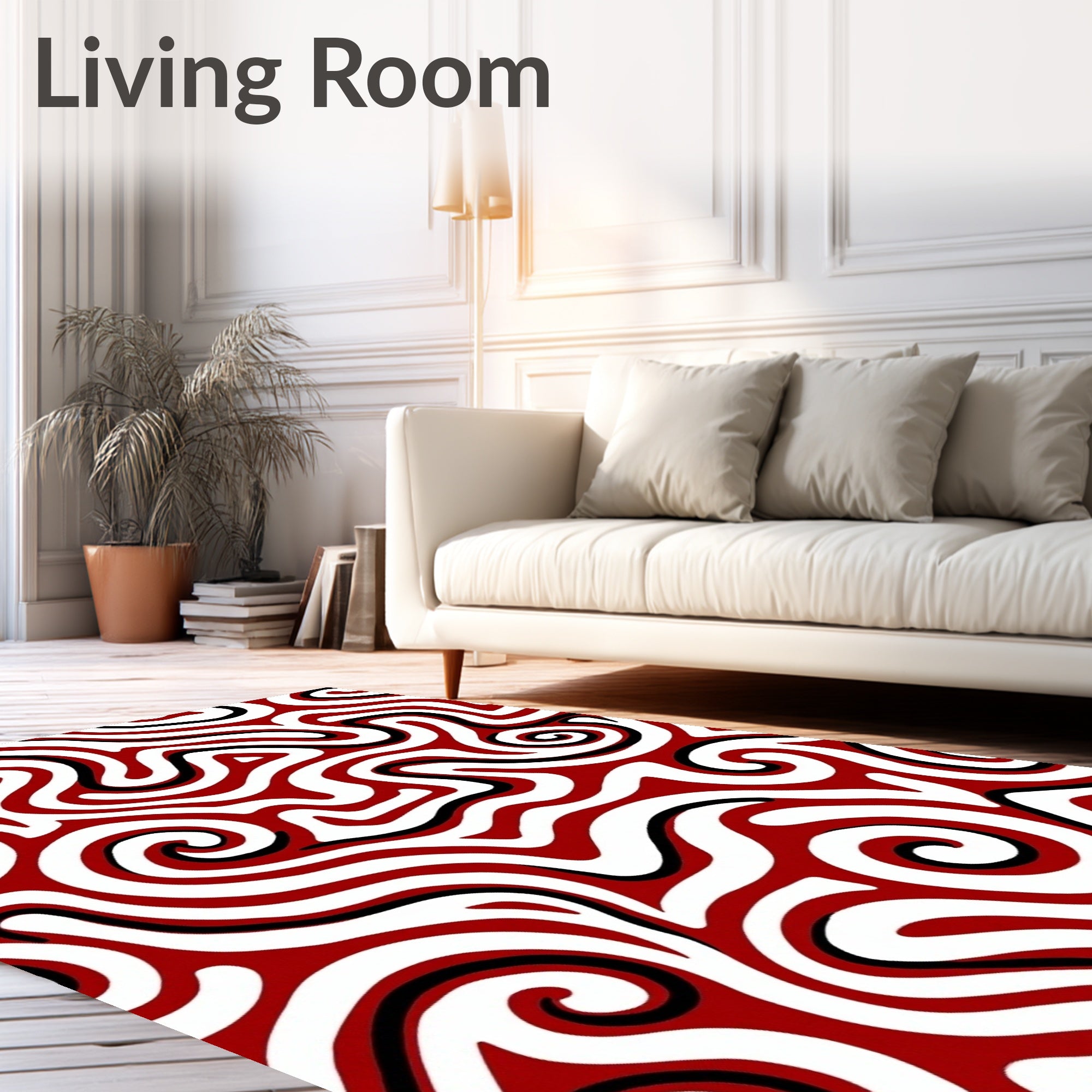 Crimson Swirl Abstract Maze Rug