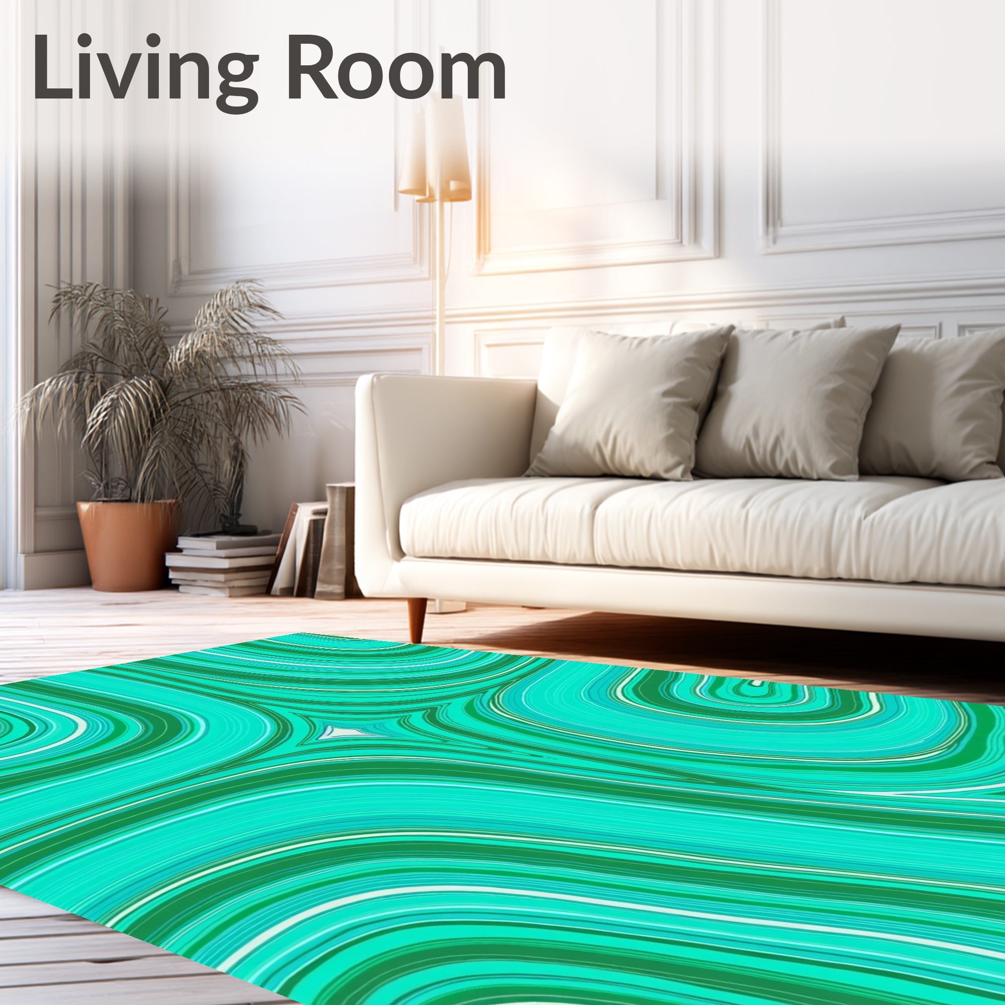 Wavy Teal Emerald Geometric Swirl Rug