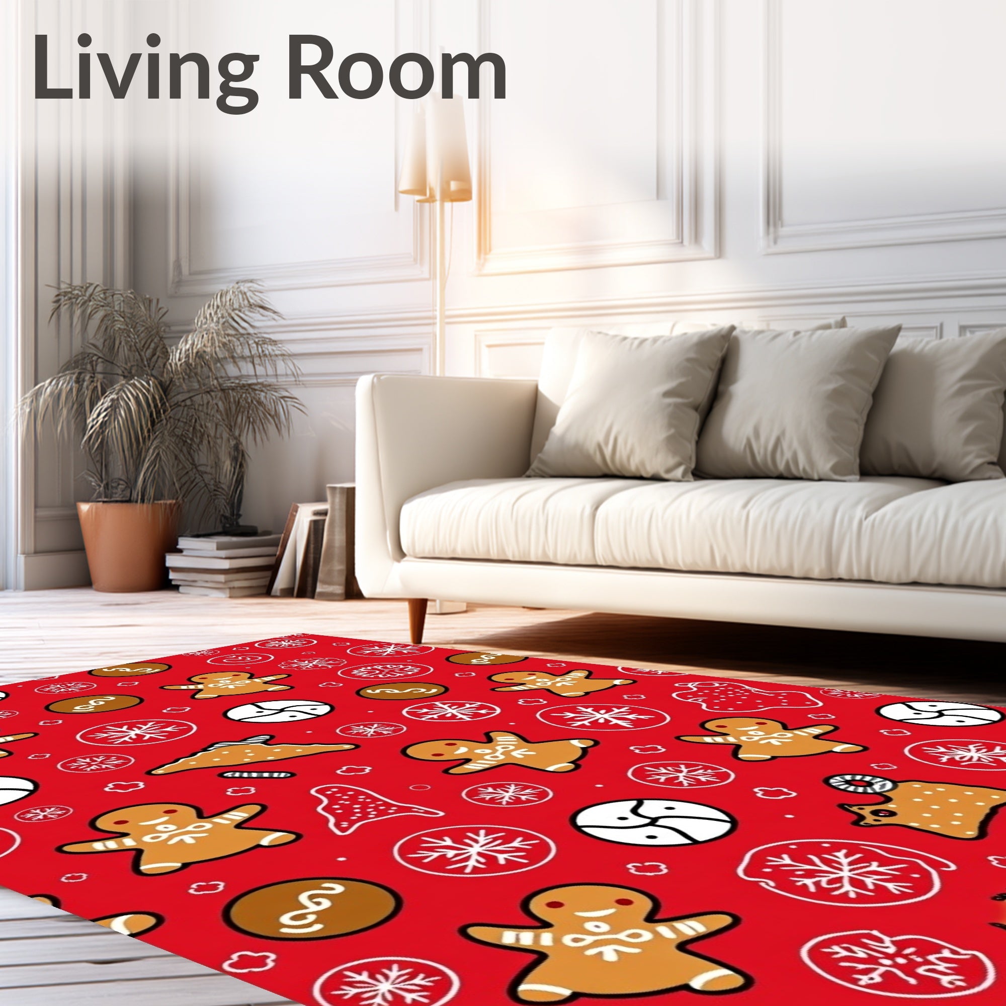 Gingerbread Christmas Snowflakes Candy Cane Red Rug