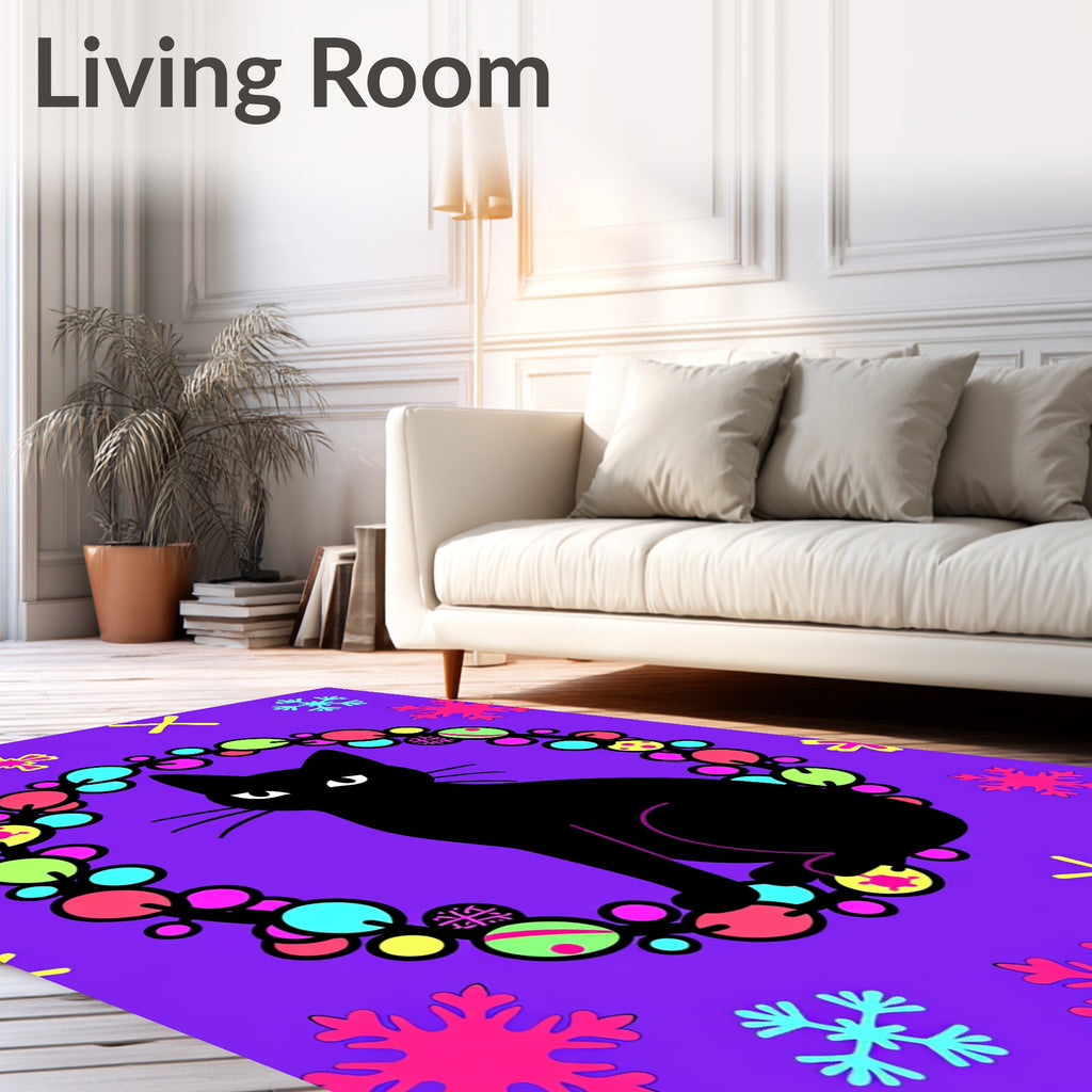 Enigmatic Black Cat Festive Wreath Rug