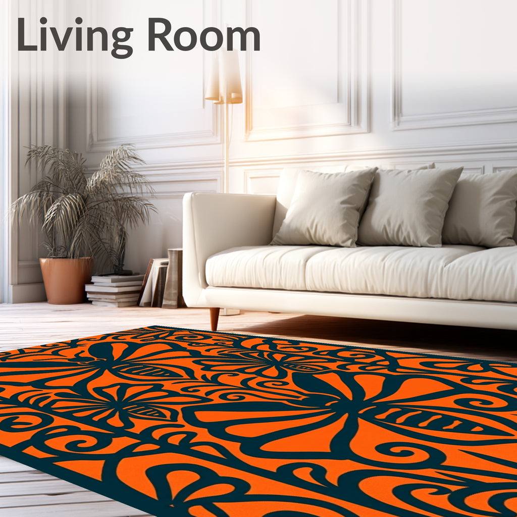 Bold Orange Insect Floral Medallion Rug