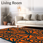 Bold Orange Insect Floral Medallion Rug