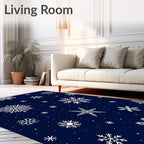 Navy White Snowflake Winter Rug