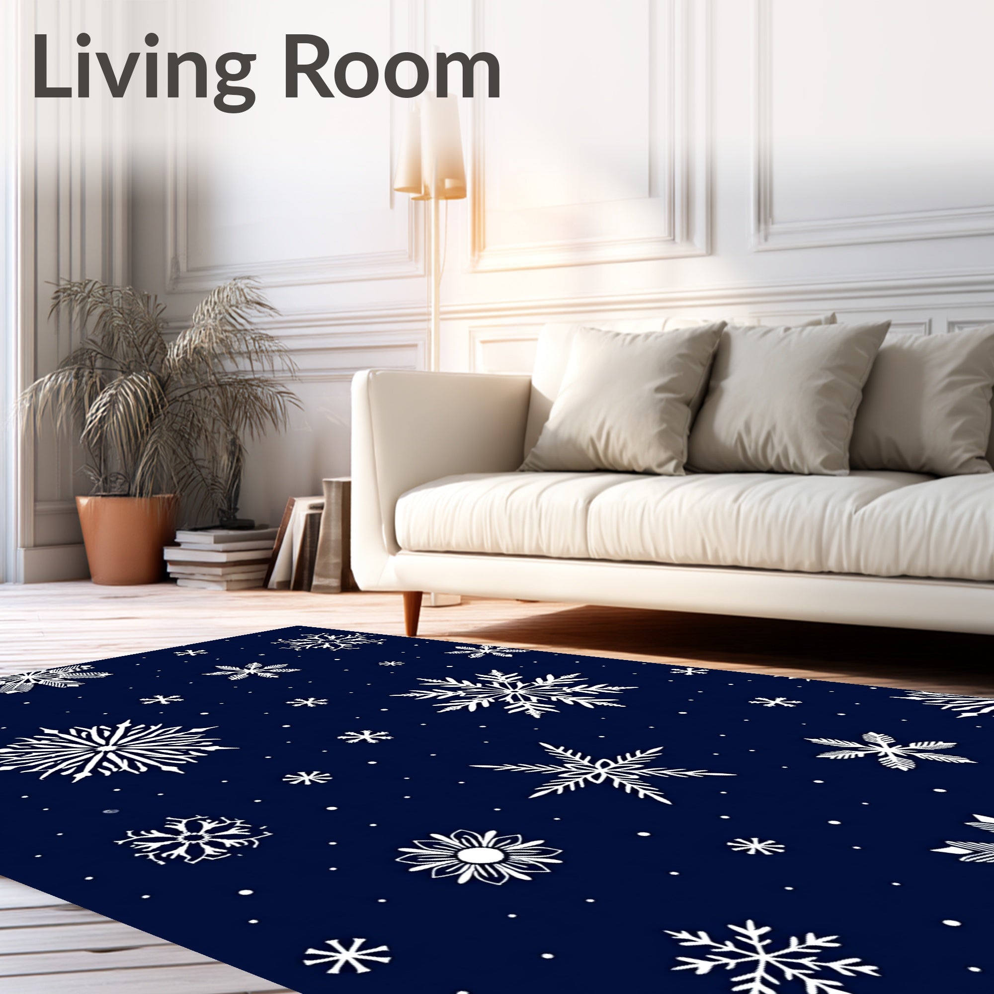 Navy White Snowflake Winter Rug