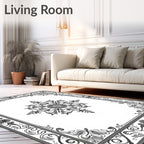 Ornate Gray Floral Mandala Frame Rug