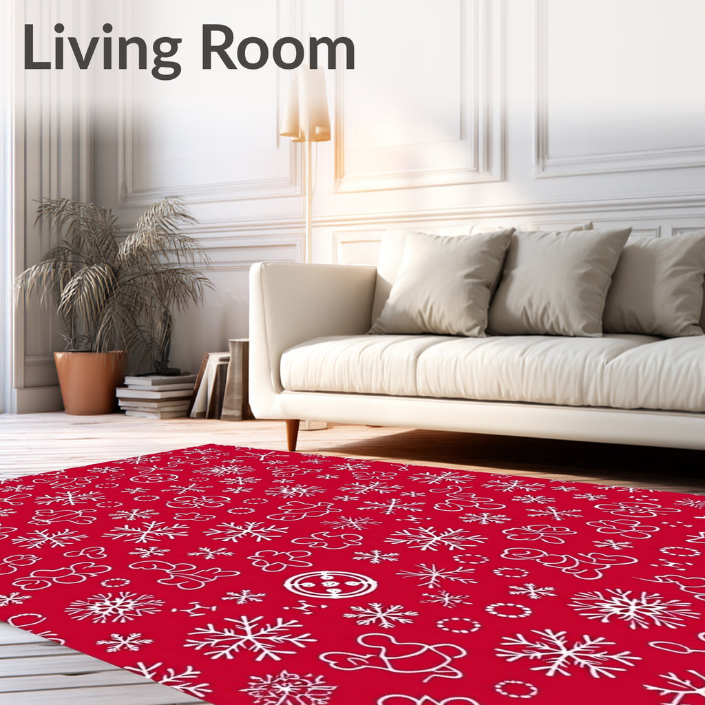 Whimsical Winter Red Snowflakes Rug