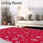 Whimsical Winter Red Snowflakes Rug