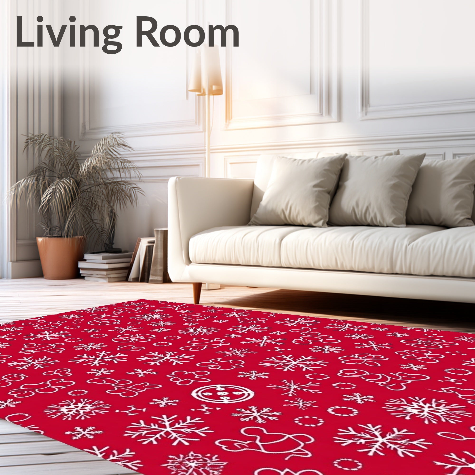 Whimsical Winter Red Snowflakes Rug