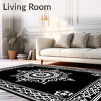 Black White Ornate Floral Medallion Frame Rug