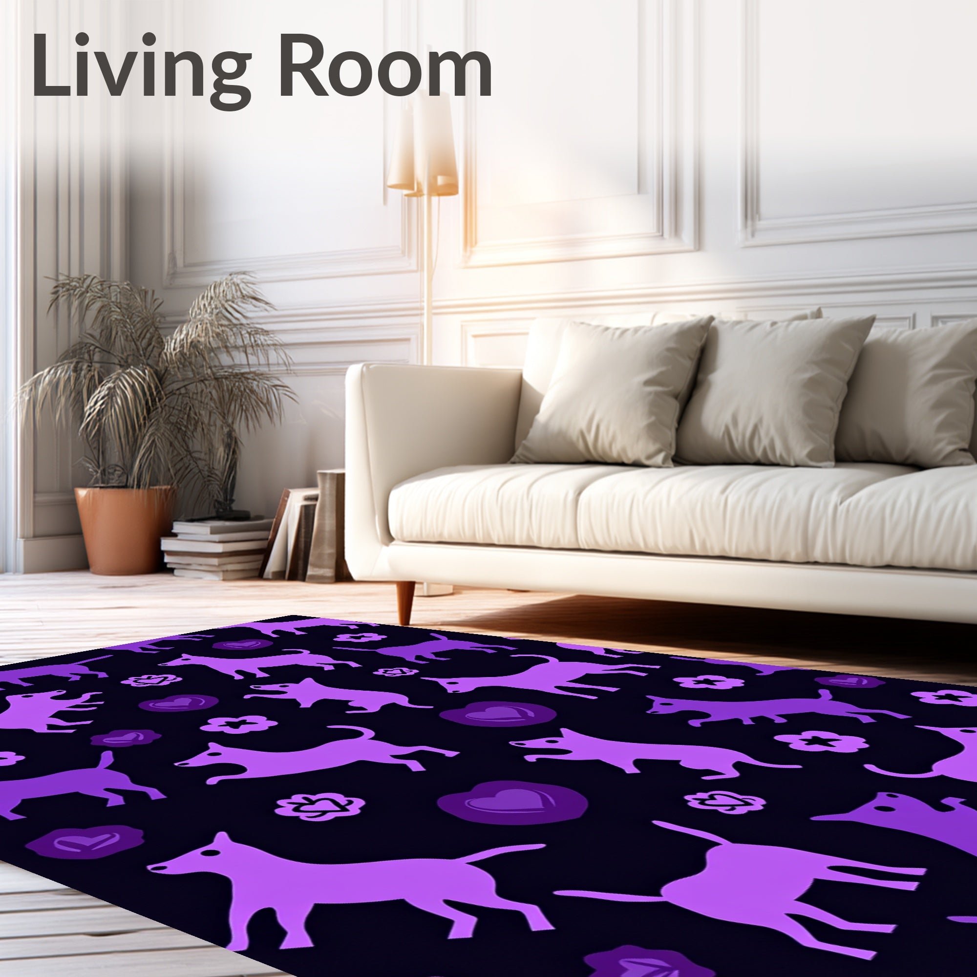 Violet Dog Heart Flower Collage Rug