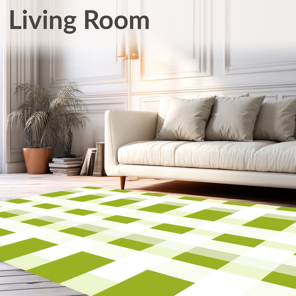 Green and White Gingham Blocks Rug
