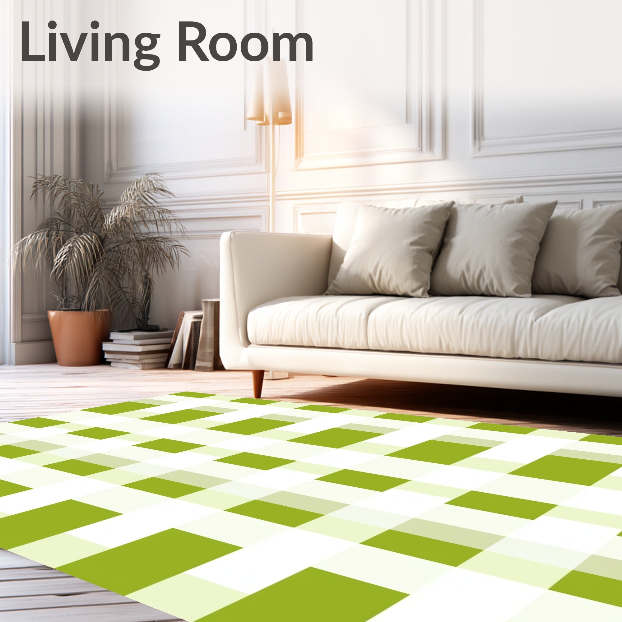 Green and White Gingham Blocks Rug