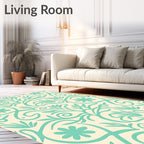 Cream And Teal Floral Swirls Rug