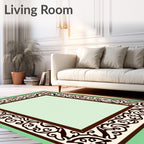 Dark Brown Cream Abstract Scroll Border Rug