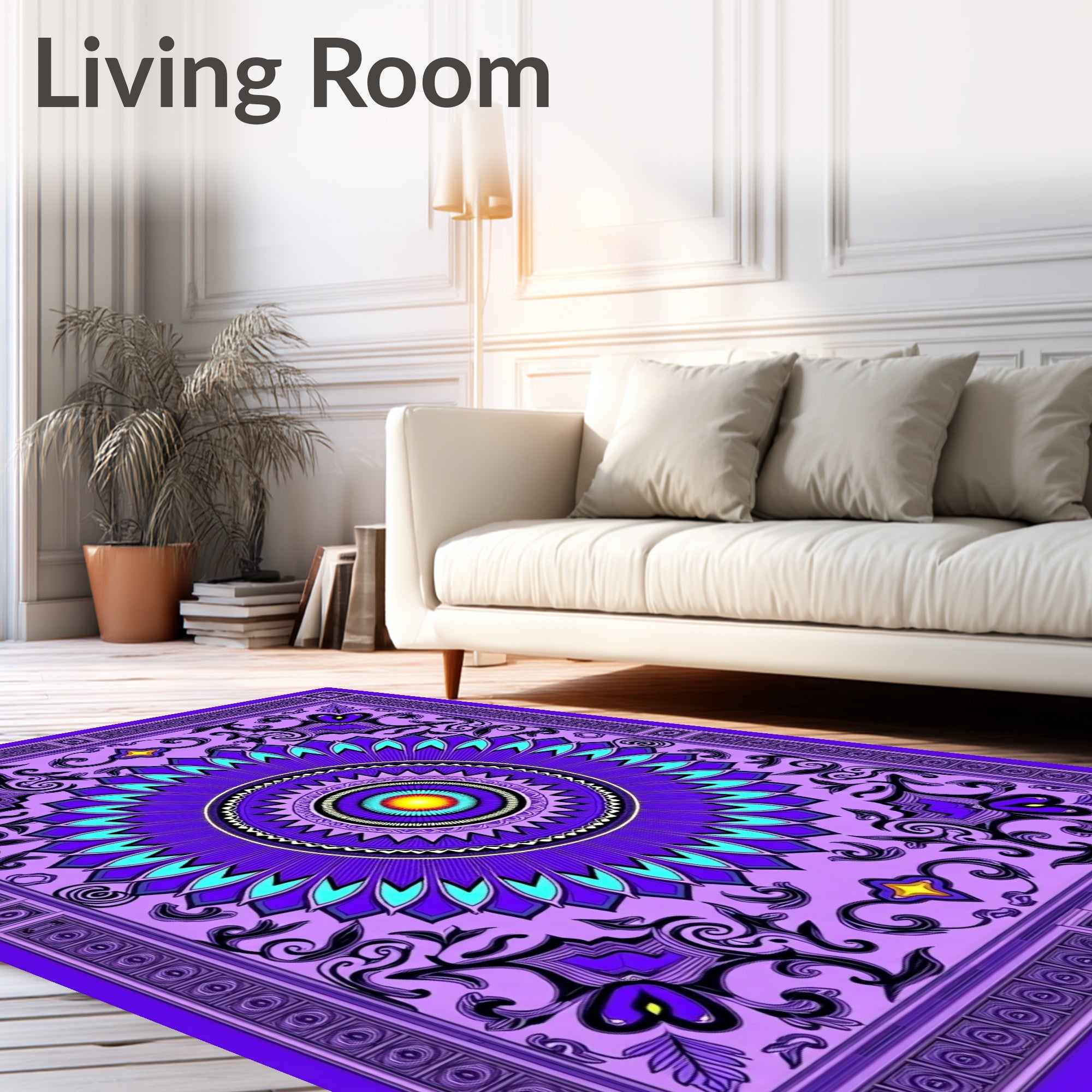 Vivid Purple Floral Mandala Rug