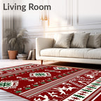 Cherry Red Folk Art Animals Snowflakes Rug